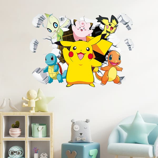 #Pikachu-seinätarra, tapetti, PVC, huoneen sisustus, 60*40cm#