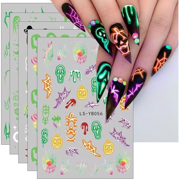 9 ark Halloween Glow in The Dark Nail Art Stickers Dekaler