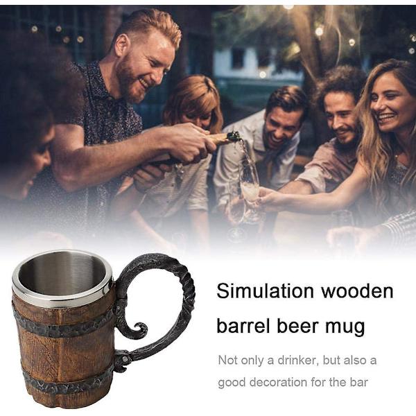 Ølglas imitation træ rustfrit stål krus træ gave