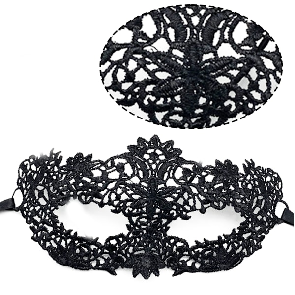 Halloween Catwoman -setti, Musta Pitsi Kissan Korvat Seksikäs Maskaradi Silmämaski shape8