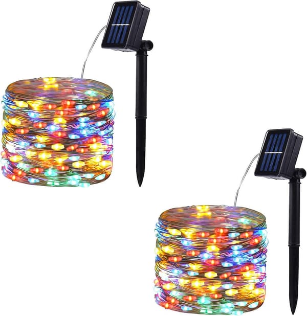 2 Pakke 100 Led Solcelledrevne Lys, Udendørs Vandtæt Co