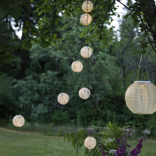 Solcell ljusslinga Beige risboll 10 LED varmvit