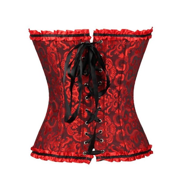 Jacquardväst shapewear, axelbandslös korsett Black*Red 5XL