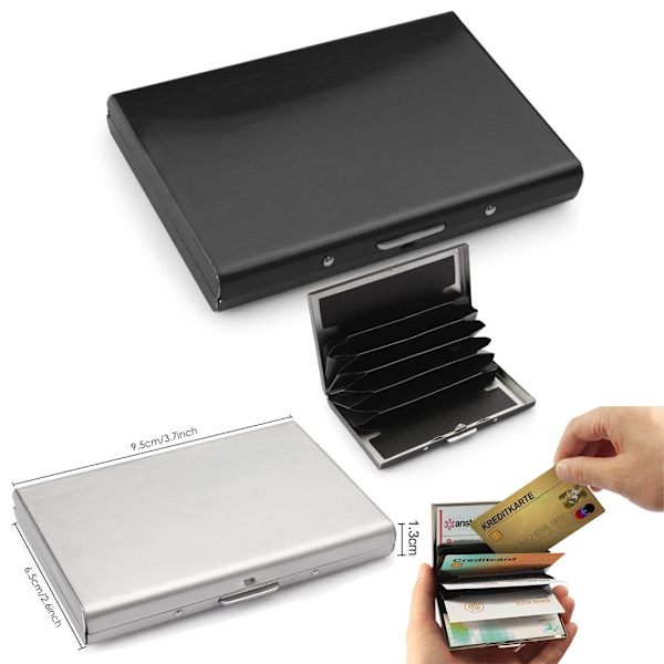 Kortholder med rum - Beskytter RFID - Rustfri - Pungmetal silver