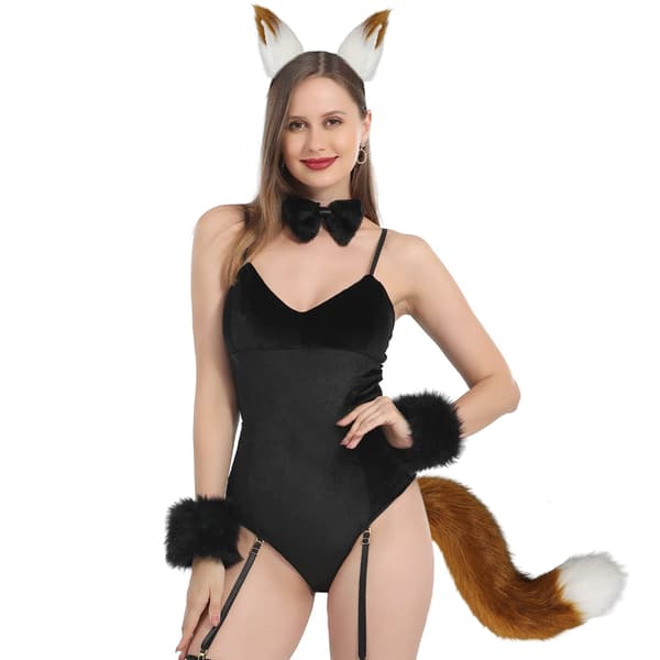 Fuskpäls Katt Räv Varg lurvig svans och öron för Halloween B