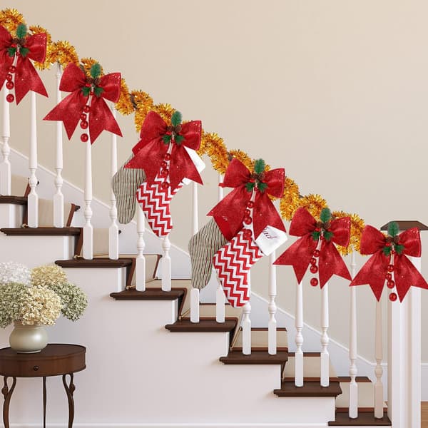 4 st Julglitter Röd rosett Julkransrosetter med tallkottar