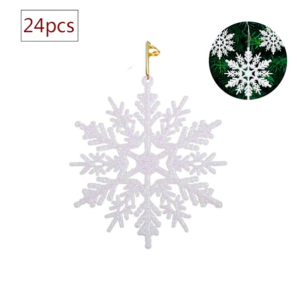 24 x Snowflake Julgransdekorationer Glitter White