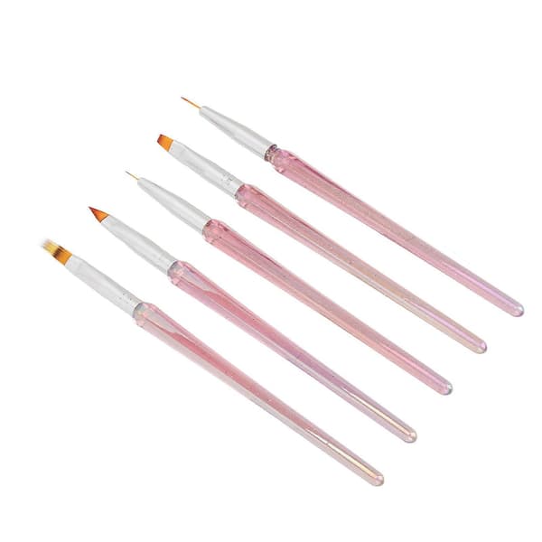 5-pack Nagelkonstborste Set Olika Former Tunna Ritning Nagelkonst Stripmålning Penslar Transparent Rosa