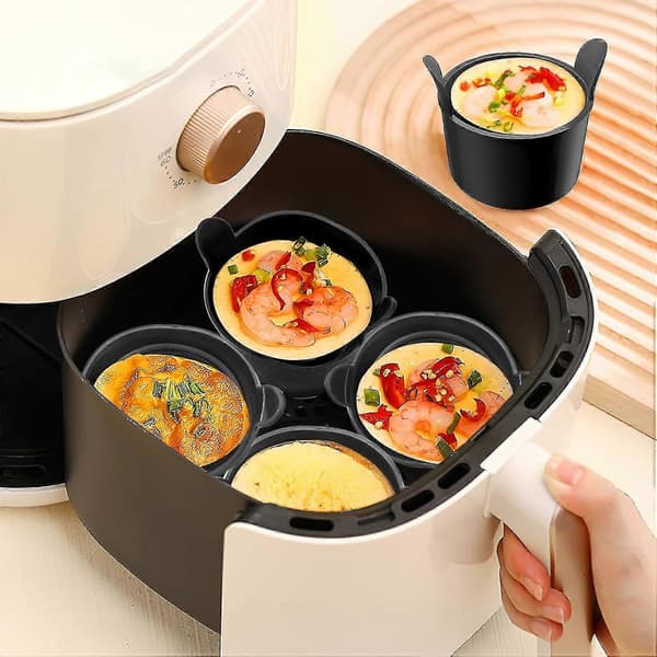 Silikone Ramekin Sæt med 4 til Airfryer, Pocherede Æggeforme, Mikrobølgeovn Æggeforme til Airfryer, Bageforme til Souffléretter, Cu-