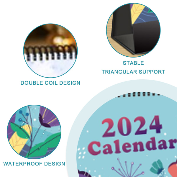 2024 Stående Flip Bordkalender, januar 2024 til desember 2024, 6,9\"