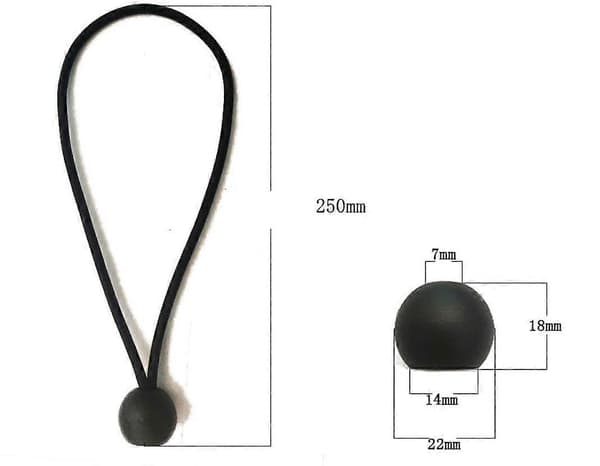 20 stk. elastiksnore med kugler - Sæt med 25 cm universelle spændere med bindebånd - Kraftig elastikrem perfekt til camping, bagage og presenninger - Sort