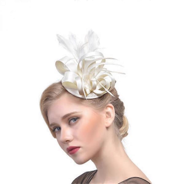 Mesh Fascinators Hat til Kvinder Bryllup Solid Cocktail Te Selskab Hårtilbehør Hårnål Hårbøjle (Beige)