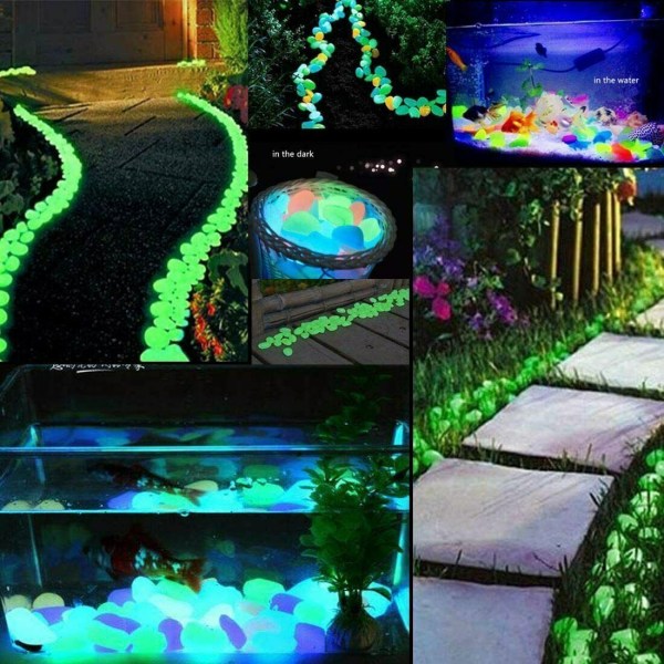 Glow in The Dark Rocks Glødende akvarium Pebbles Have Akvarium Sten 200STK Light blue