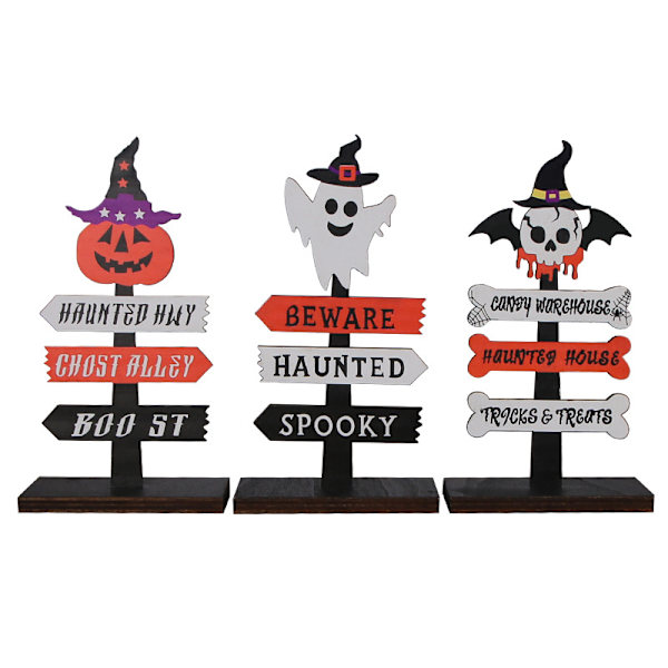 Halloween söt trä tallrik dekoration 3pcs