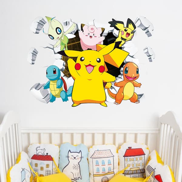 #Pikachu veggklistremerke, tapet, PVC, romdekorasjon, 60*40cm#