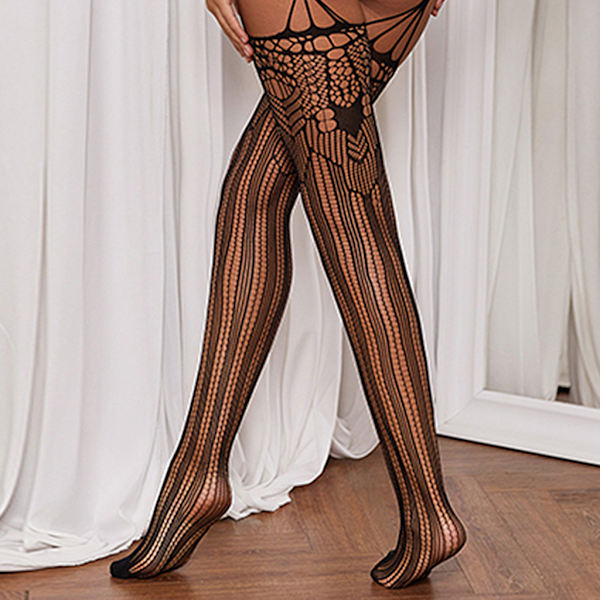 Kvinnor Nät Sexiga Erotiska Underkläder Stripe Strumpor Öppen gren Mesh Lår Hög Strumpbyxor Party Favors Club Strumpor