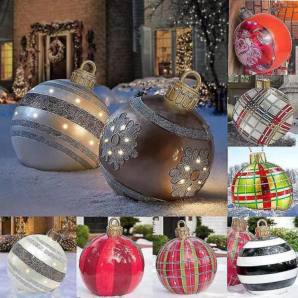 60 cm stor boll jul uppblåsbar dekorerad boll gjord pvc jätte ljus glöd stora bollar Träd dekorationer utomhus boll 2023 N