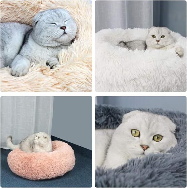 Katthund Husdjurssäng Rund plysch hundsäng Donutformad kattsäng
