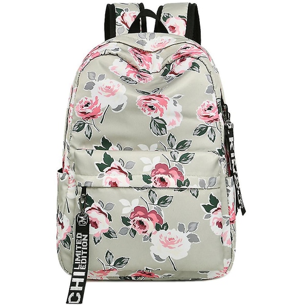 Blomstermønster skolesekk Light Gray