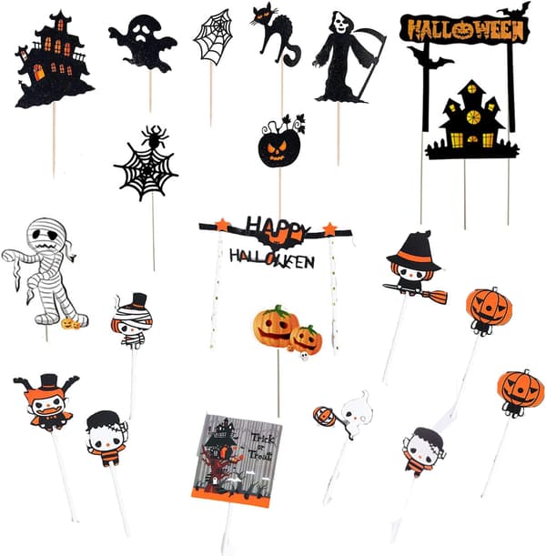 21ST Halloween Cake Toppers Set för tårtor och muffins