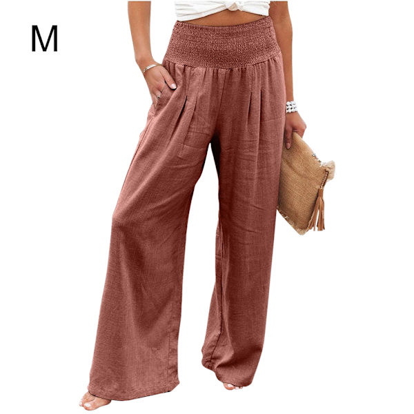 Dame Sommerbukser Lommer Løse Casual Wide Leg Lounge Orange Red M