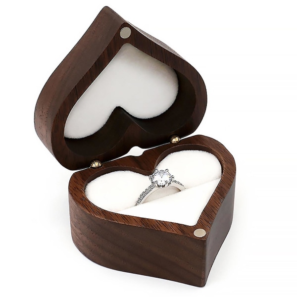 Förlovningsring Box Hjärtform Träring Case Unikt för förslag Bröllop Xinda