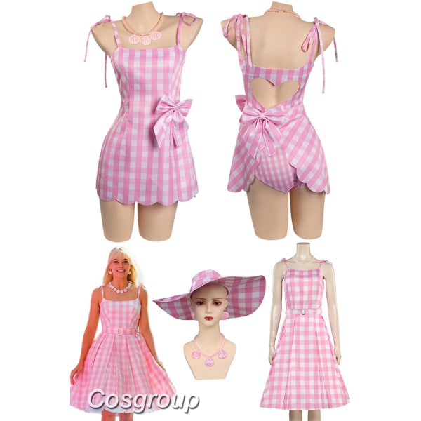 Margot Cosplay Kawaii Pink Plaid Dress Women Costume 2023 Movie Barbei Roleplay Fantasia Halloween Party Clothes For Disguise Red L