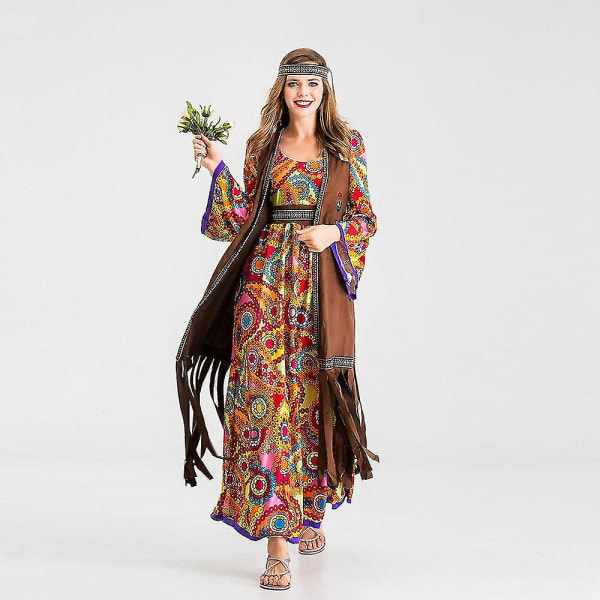 Vuxna kvinnor Retro 60-tal 70-tal Hippie Love Peace Kosty Halloween Puri Party Kostyer Cosplay Fancy Dress - Wtake M m