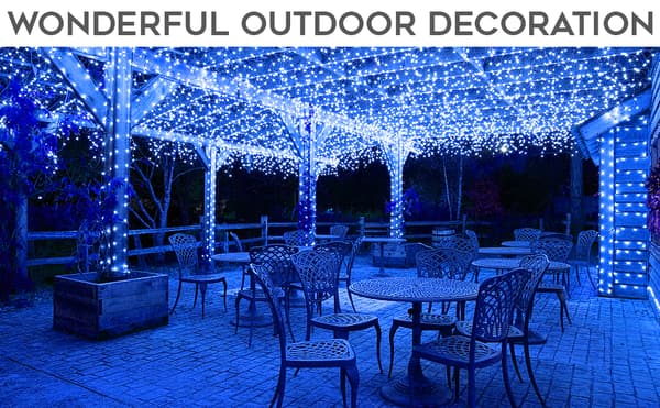 66ft 200 LED ulkovalosarja, paristokäyttöinen sininen valonauha