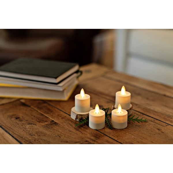 Moving Flame LED Flameless värmeljus (1,4" x 2") Fjärrkontroll redo Batteridriven Plast LED Flameless värmeljus - Slät Matt - Pearl Ivory (4-pack)