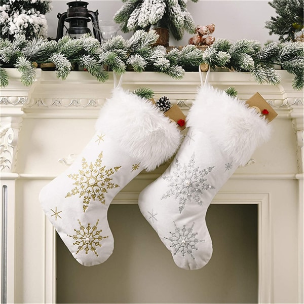 Imitation Pearls Snowflake Print Weihnachtsstrumpf Kreative Silber