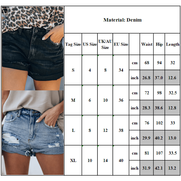 Kvinnor Denim Rolled Short Jeans Black M