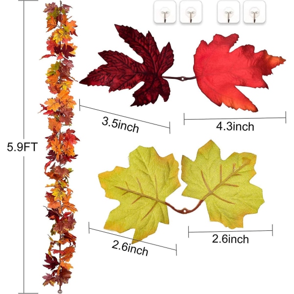 2-pack höstgirland lönnlöv, hängande vinranka girland konstgjorda höstlöv garland Thanksgiving Dekor för hemmet bröllop eldstad fest jul