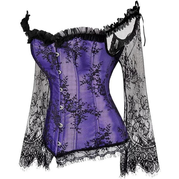 Korsetter for kvinner Overbust Bustier Topp Gotisk Sexy Skulder Pueple XL