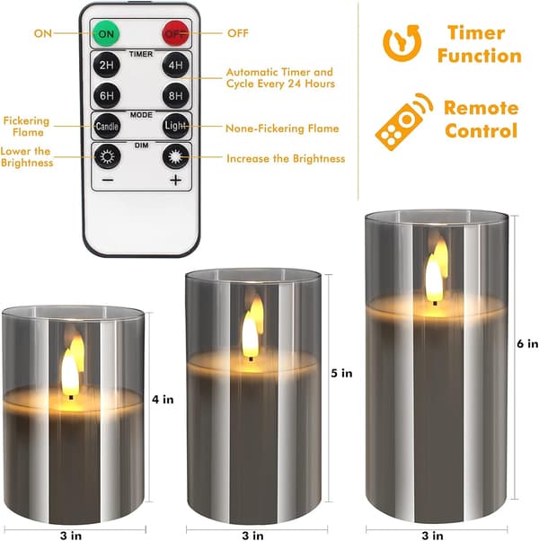 Grått glas flamfritt set, 3 stycken (D: 3 "XH: 4"/5 "