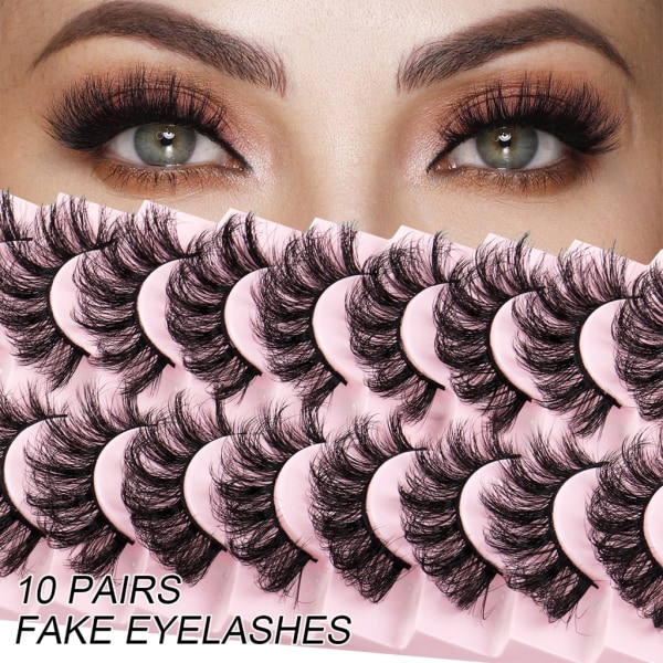 10 Par Mink Øjenvipper 3D Mink Vipper Tykke Håndlavede Helstribe Vipper Grusomhedsfri Mink Vipper Kunstige Øjenvipper Makeup D
