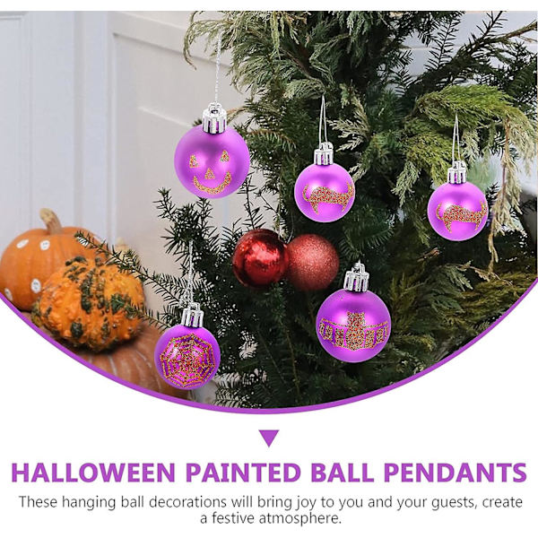 Paket med 12 Halloween-bollprydnader - krossade grannlåt lila