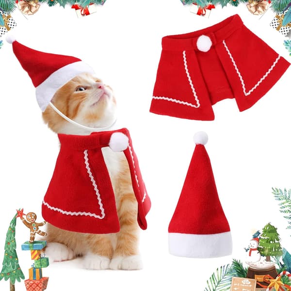 #Julegave til kæledyr, Julekappe med rød julehat til kat#