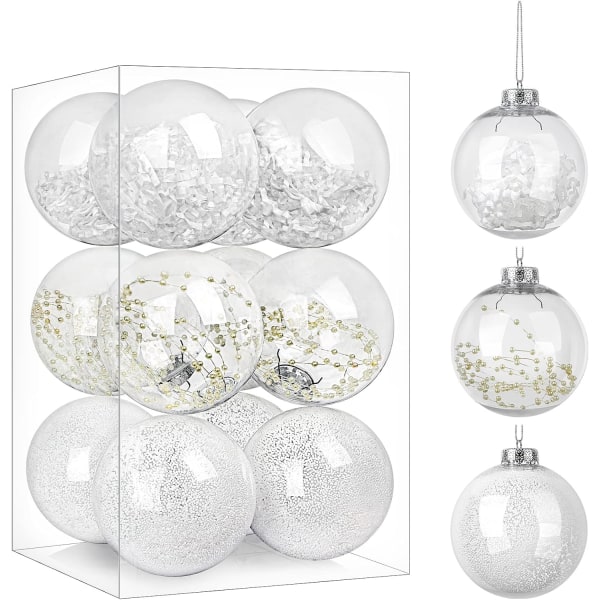 80MM/3,15\" klare julekuler pyntegjenstander, 12 stk splintsikker plast