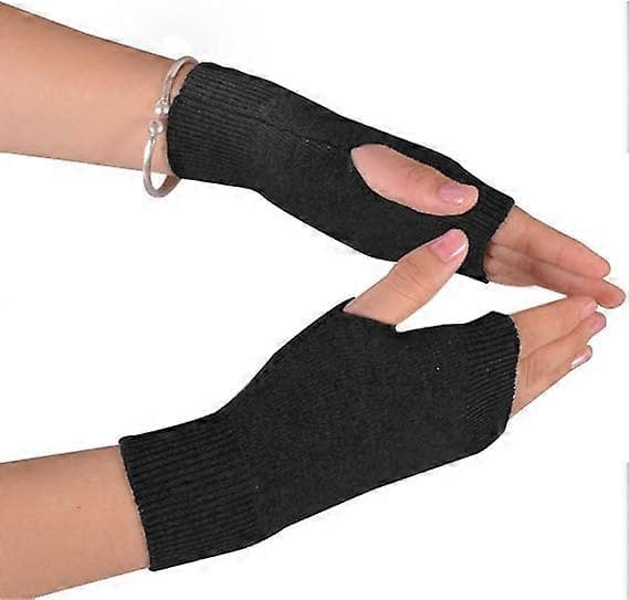 Varme uldblandingshandsker til kvinder, luffer, fingerløse handsker, sort