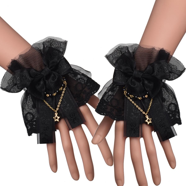 Kvinder Lolita Hånd Ærme Håndledsmanchetter Blonde Flæse Punk Gotisk Armbånd Til Bryllup Halloween Armbeskyttere Brudehandsker