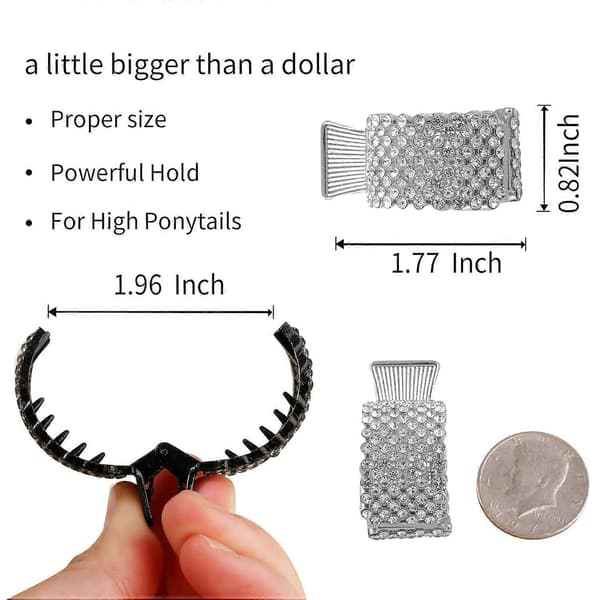 Små hårklämmor för hög hästsvans, Strasshajklämmor för kvinnor med tjockt långt hår (3-pack)