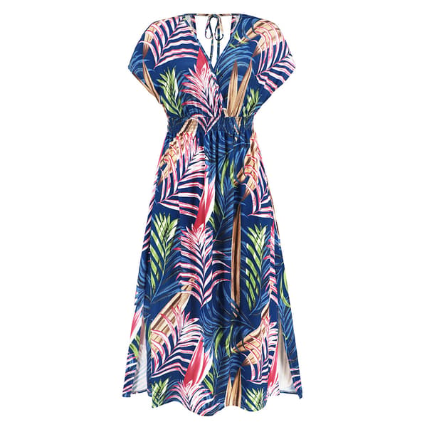 Mode Batman Sleeve V-hals Backless Strap Dress Sommar Printed lång kjol blue L