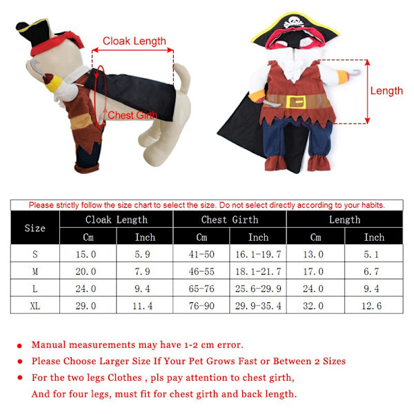 Kostymer Piratkostym Kattkläder Pet Corsair Halloween Piratkostym liten extra large