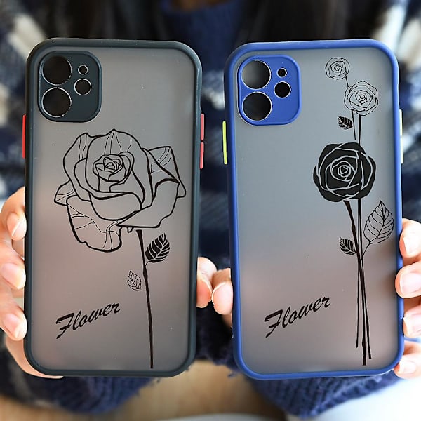 Cool Simple Black Flower Rose Phone case Cover för Iphone 11 12 13 Pro Max Mini Se2020 X Xs Max Xr 6 6s 7 8 Plus Hårda genomskinliga väskor