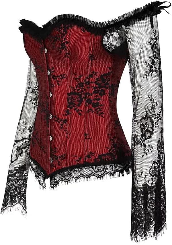 Korsetit naisille Overbust Bustier Top Gothic Sexy Shoulder 8127red 5XL
