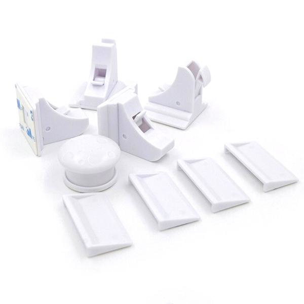 4-pakning - Magnetisk Barnelås for Skuffer & Dører - Lås white