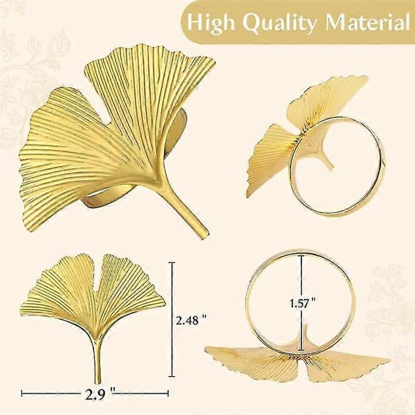 Servietringe Sæt Med 6, Ginkgo Blad Servietringe Bryllup Guld Servietspænde Til Thanksgiving Bord De