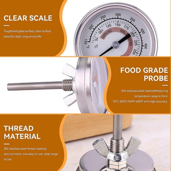 Ovntermometer, Ovntermometer i rustfrit stål, Madlavnings- og køkkentermometer, Pizzaovntermometer, Grilltermometer til BBQ, Grill, Kød