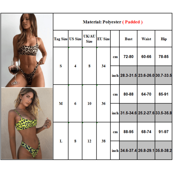Dame Leopard Bikini Sæt Strappy Bandeau Badedragt Badetøj Coffee L
